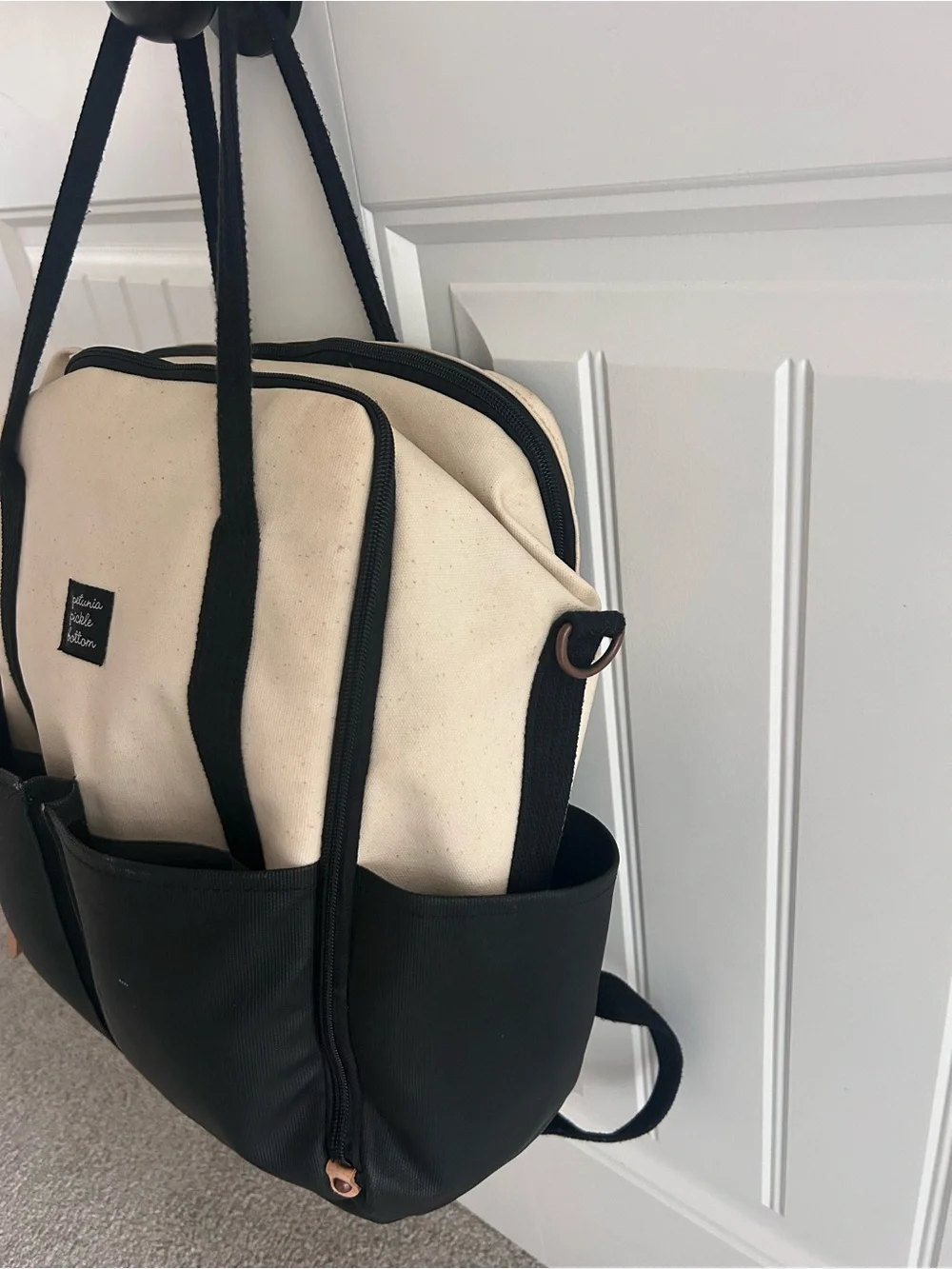 Petunia Pickle Bottom Two-Tone Black and Cream Baby Bag Backpack